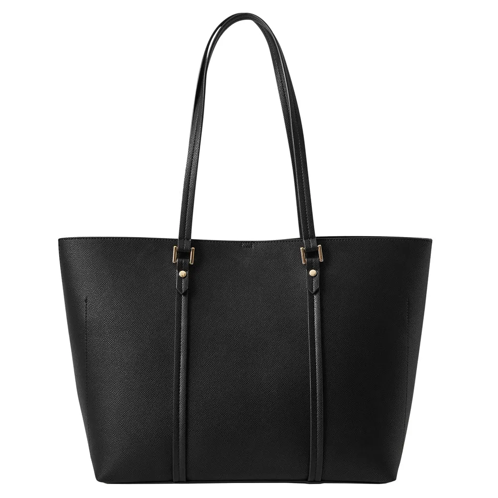 Accessorize London Women's Faux Leather Black Classic Ali tote with inside compartment