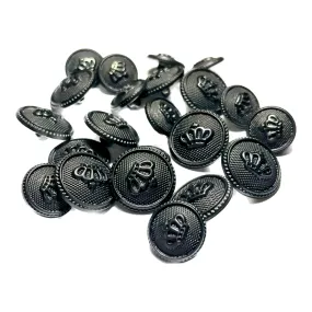 Black Circular Plastic Buttons With Crown Design