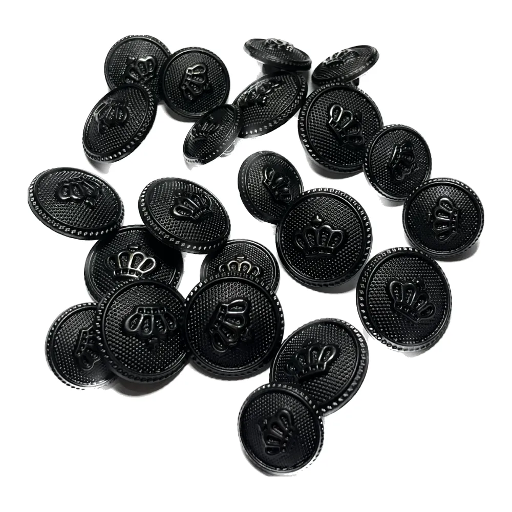 Black Circular Plastic Buttons With Crown Design