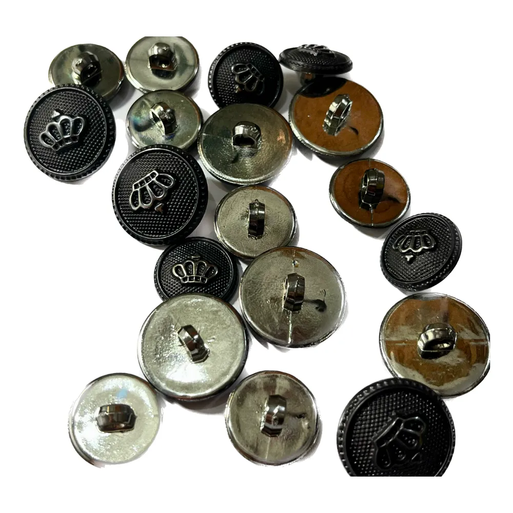 Black Circular Plastic Buttons With Crown Design