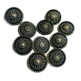 Black Circular Plastic Buttons With Golden Design