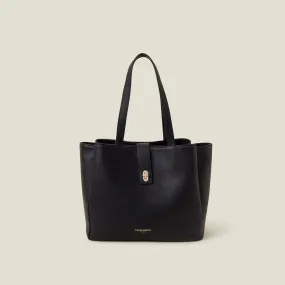 Black Faux Leather Work Tote Bag