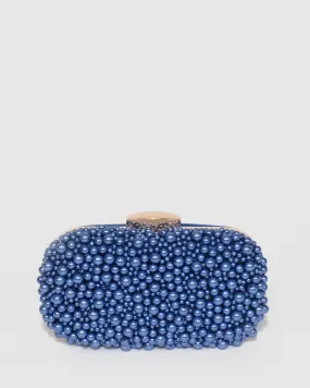 Blue Alina Beaded Clutch Bag