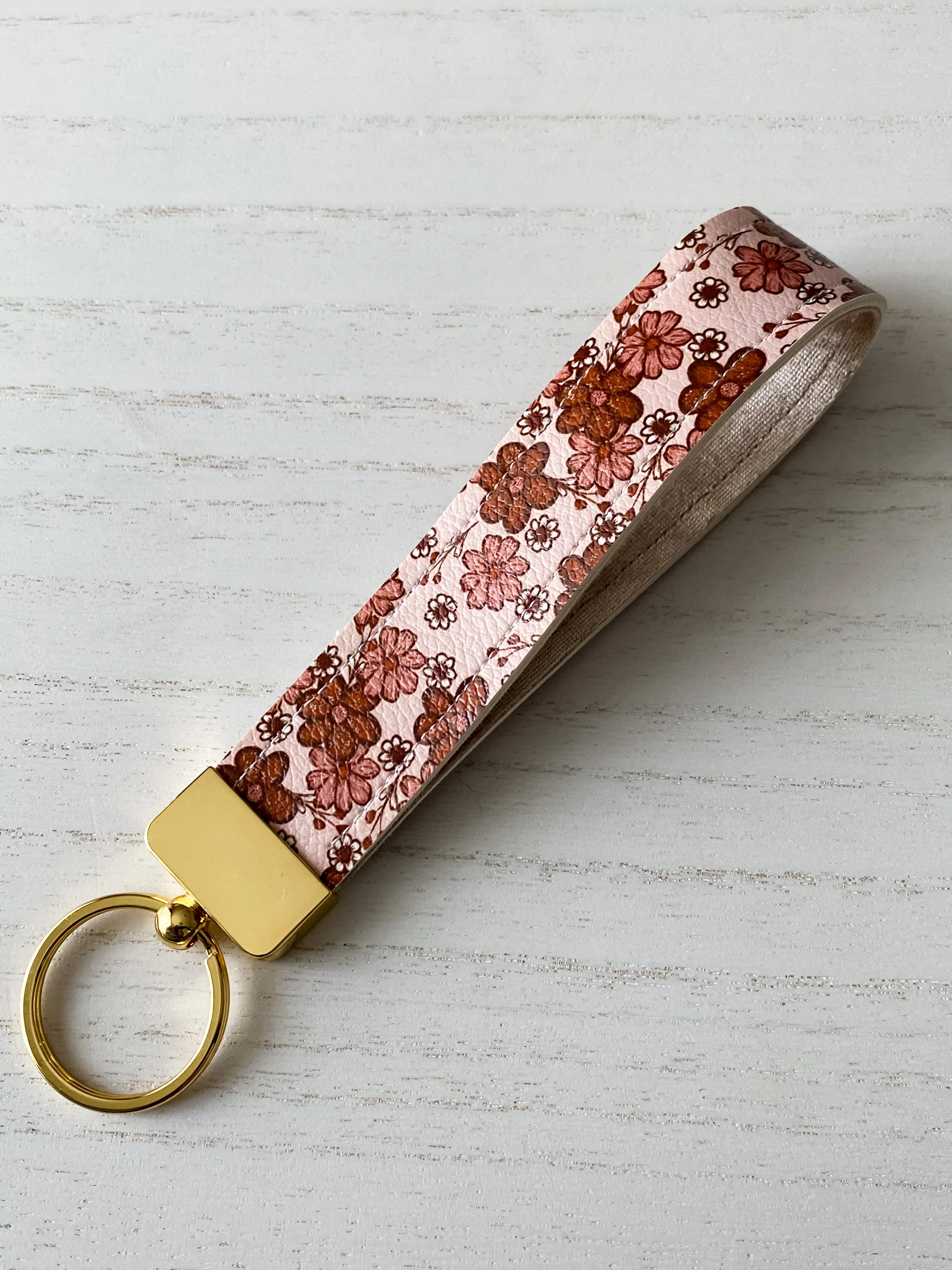 Boho Floral- Faux Leather Wristlet Keychain