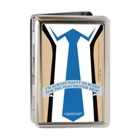 Business Card Holder - LARGE - Supernatural Castiel Tie ALWAYS HAPPY TO BLEED Quote FCG