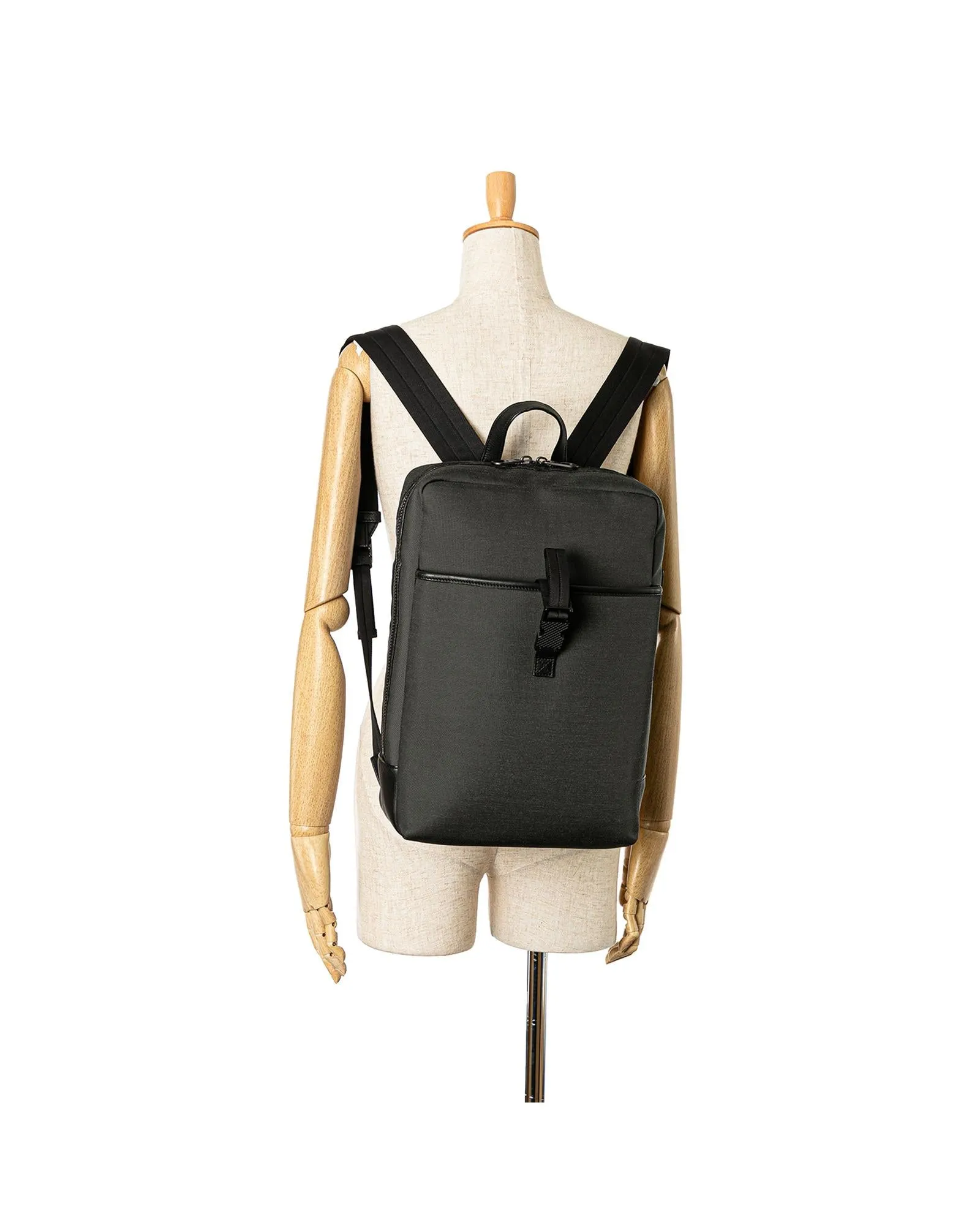 Canvas Backpack with Leather Handle and Woven Clutch Bag