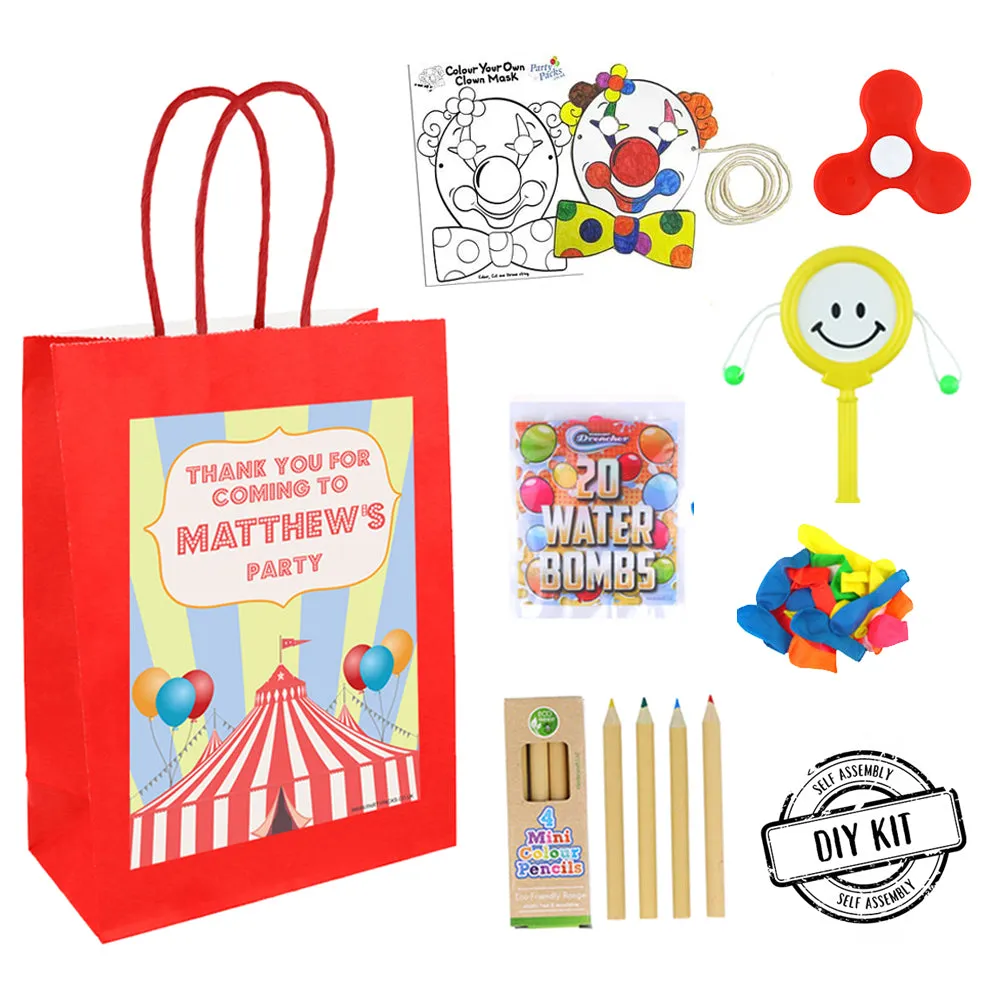 Circus Clown Themed Personalised Party Bag - With Contents - Pack of 4