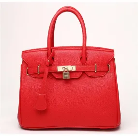 Classic Padlock Buckle Detail Tote Shoulder Hand Bag - Red