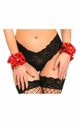 Daisy Corsets Kitten Collection Red Velvet & Faux Leather Wristlets (set of 2)