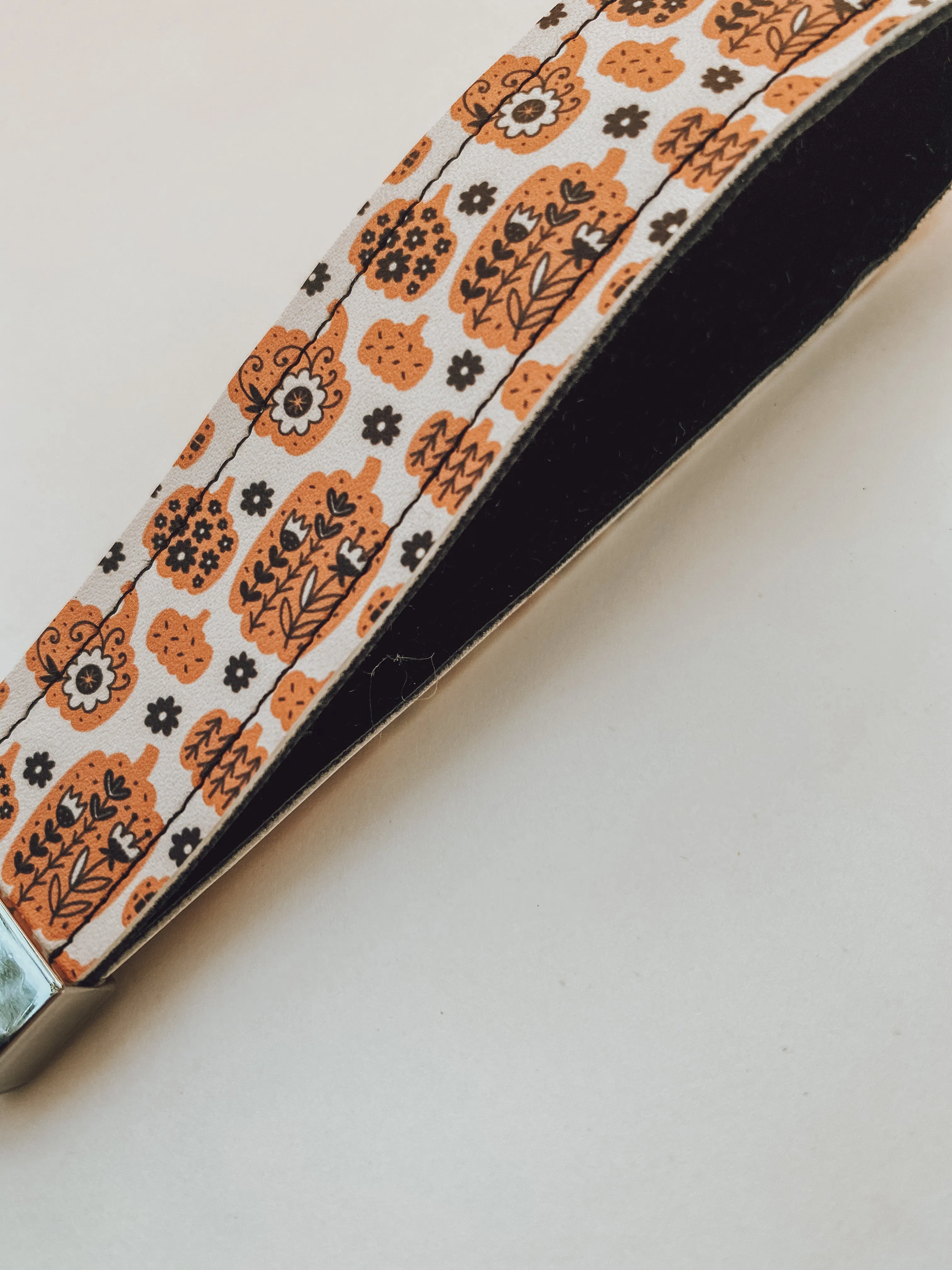 Floral Pumpkin Faux Leather Wristlet Keychain