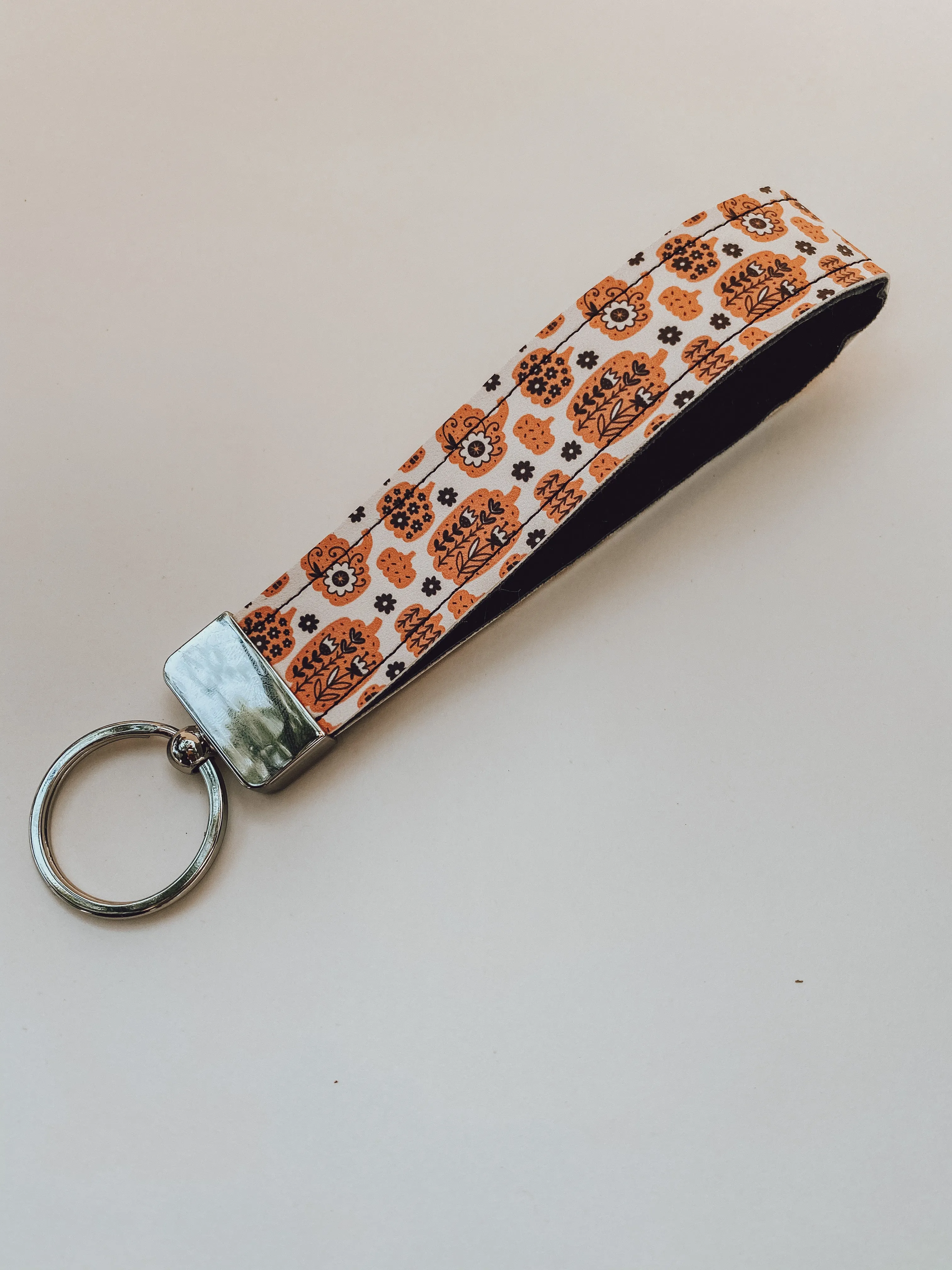 Floral Pumpkin Faux Leather Wristlet Keychain