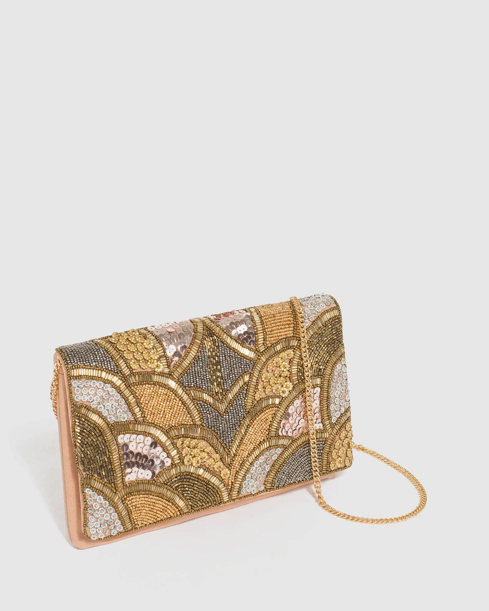 Gold Claire Beaded Clutch Bag