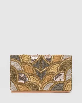 Gold Claire Beaded Clutch Bag