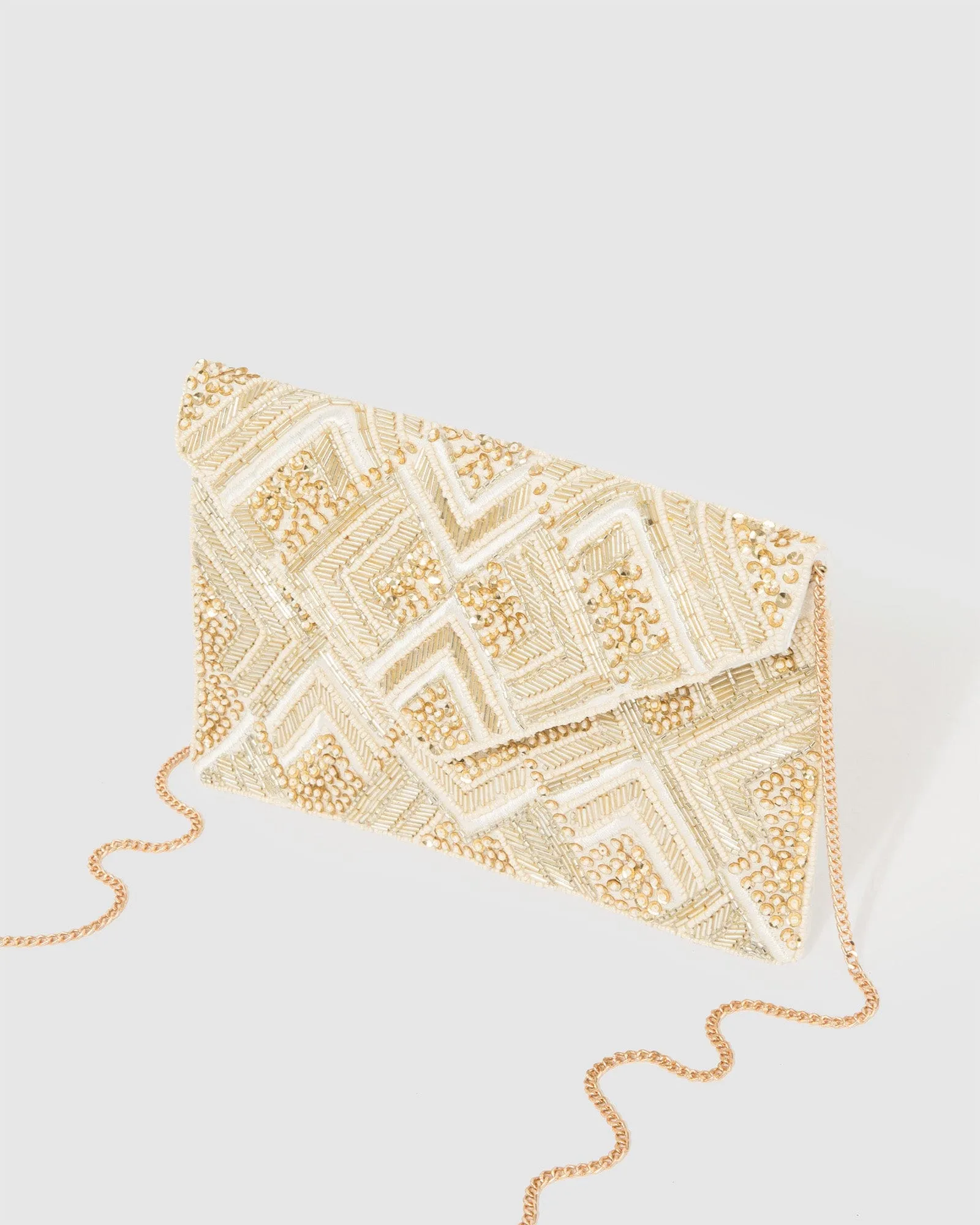 Gold Geo Beaded Clutch Bag