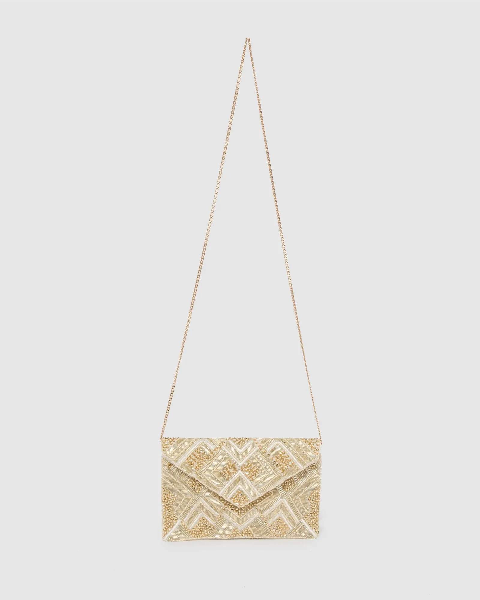 Gold Geo Beaded Clutch Bag