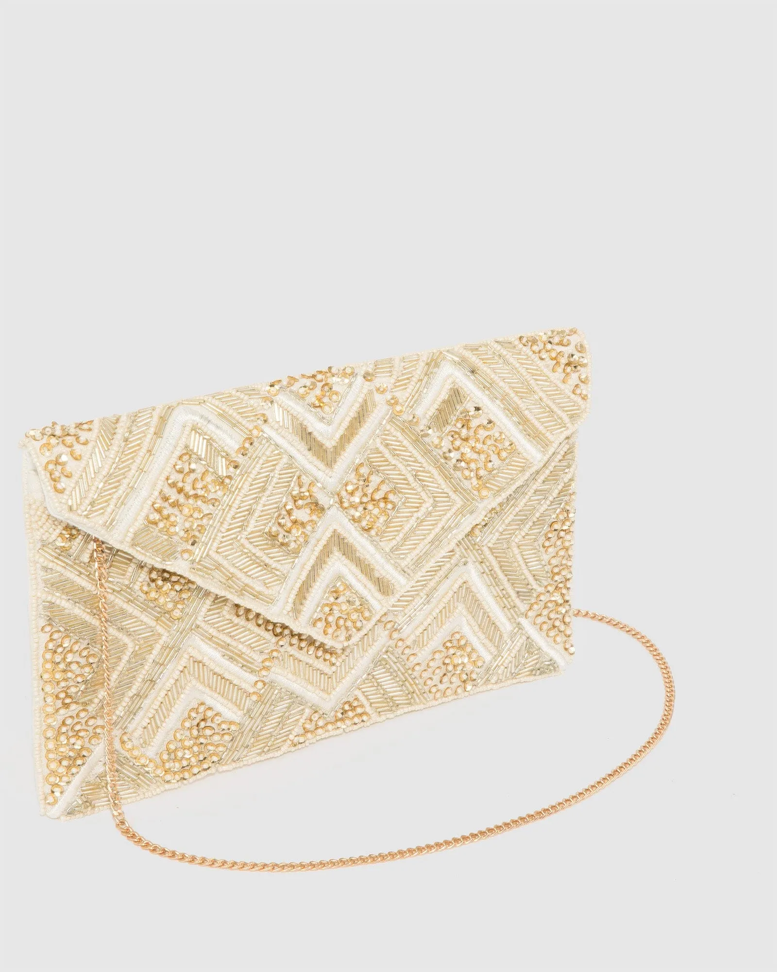 Gold Geo Beaded Clutch Bag