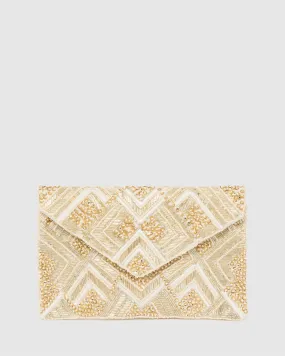 Gold Geo Beaded Clutch Bag