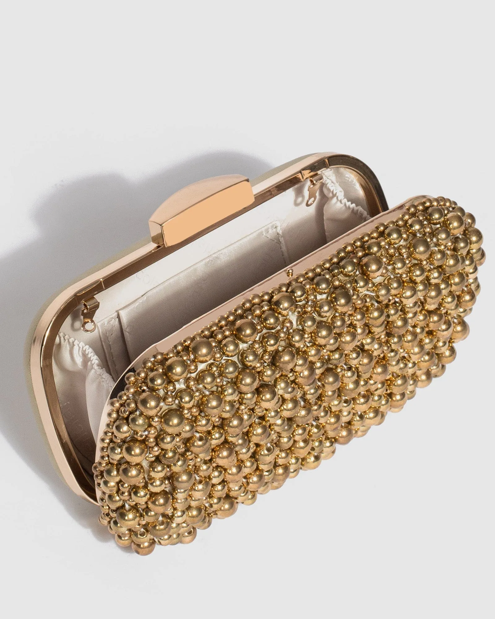 Gold Sarah Beaded Clutch Bag