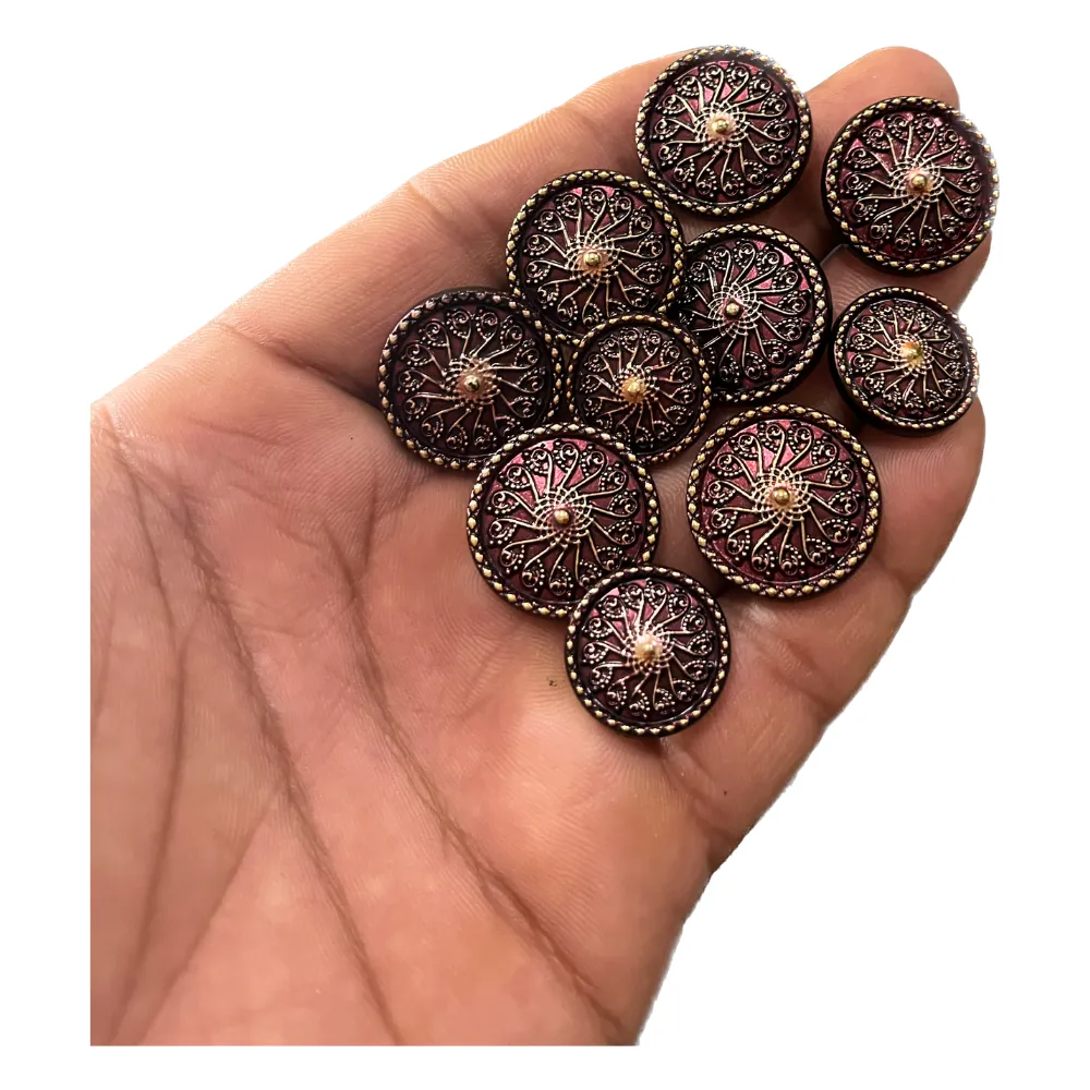 Golden & Maroon Circular Designer Metal Buttons