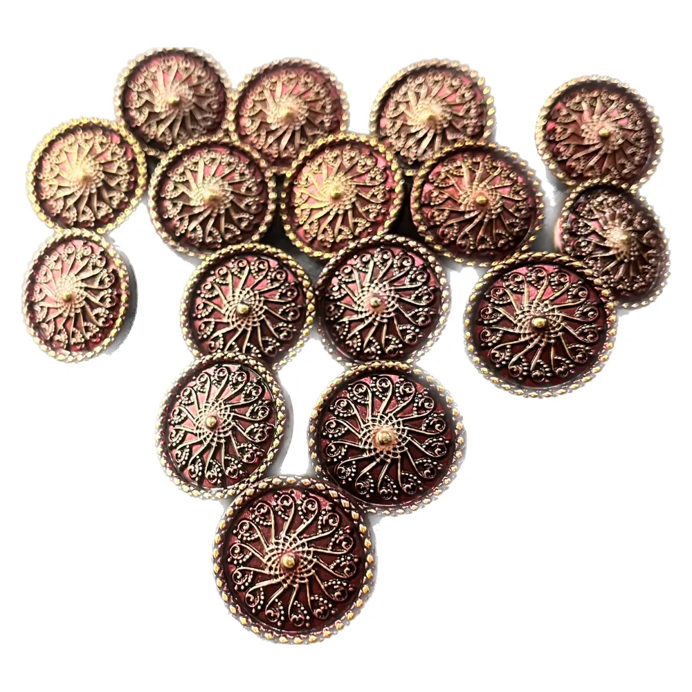 Golden & Maroon Circular Designer Metal Buttons