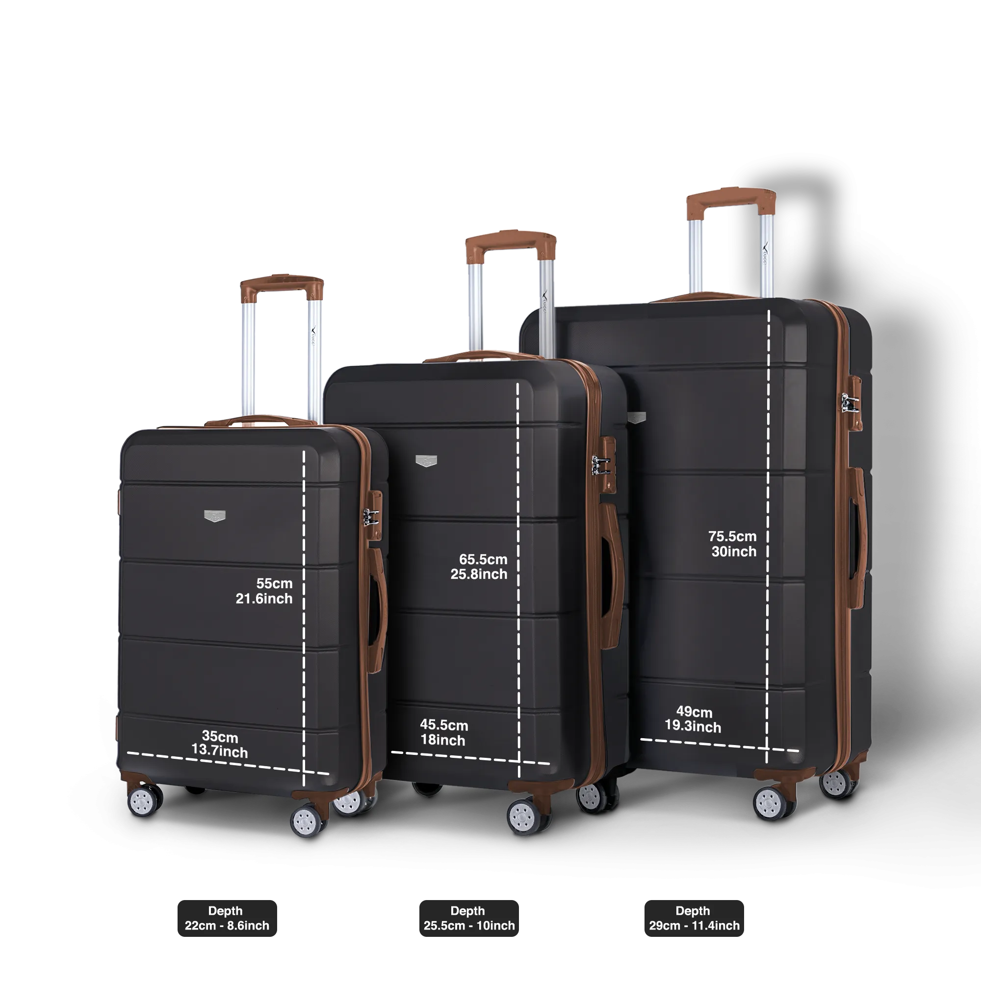 Jetset 3pc Suitcase Set in Black & Brown