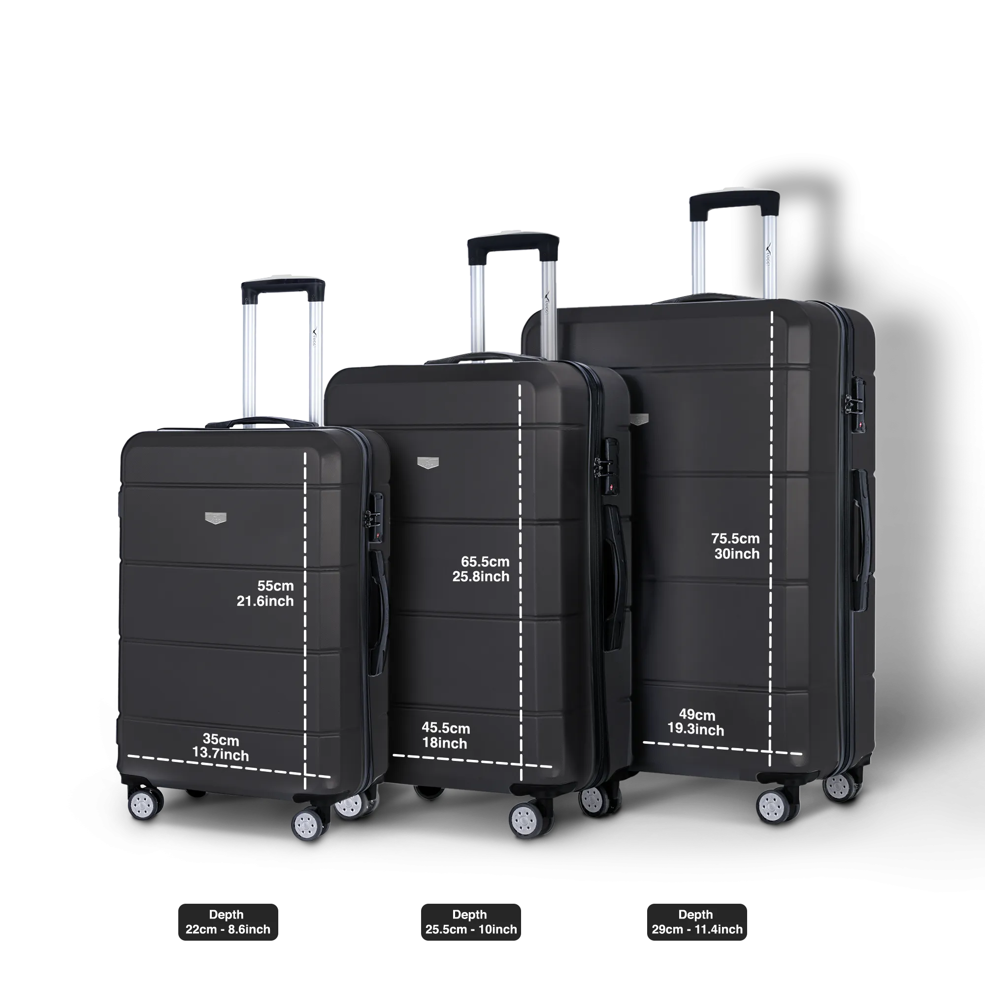 Jetset 3pc Suitcase Set in Black