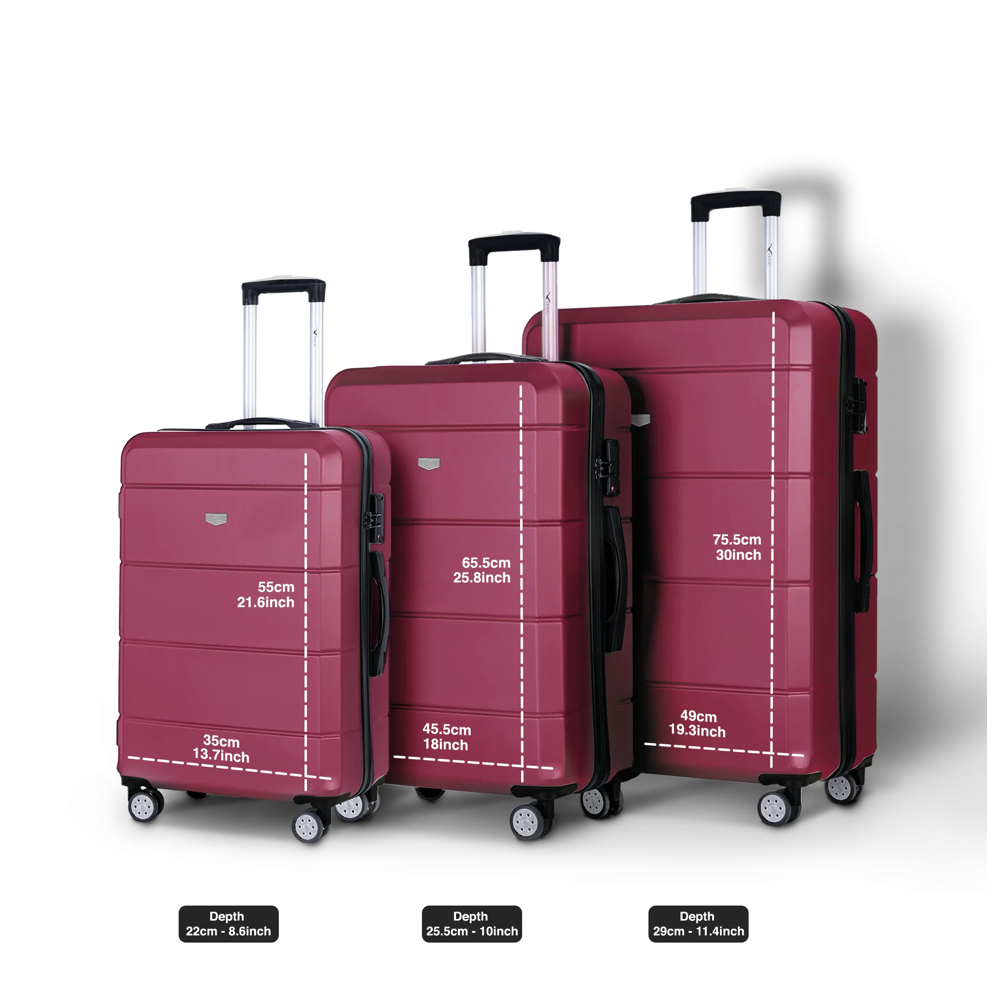 Jetset 3pc Suitcase Set in Burgundy