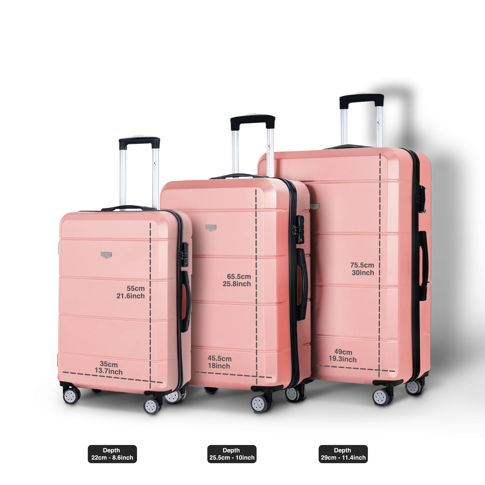 Jetset 3pc Suitcase Set in Rose Gold