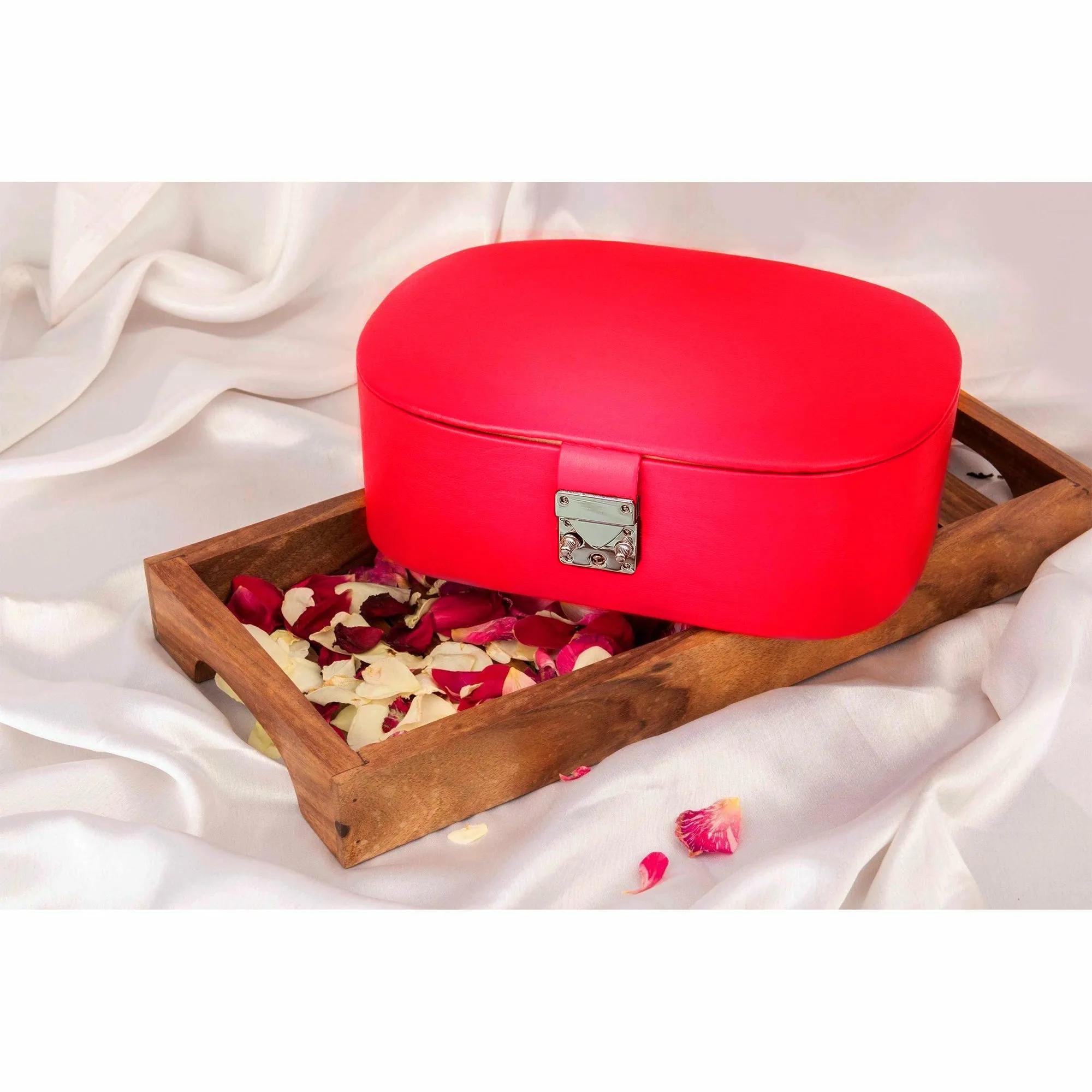 Jewellery Box III | Leather Jewellery Box | 100% Genuine Leather | Lifetime Service Warranty | Color: Pink & Red