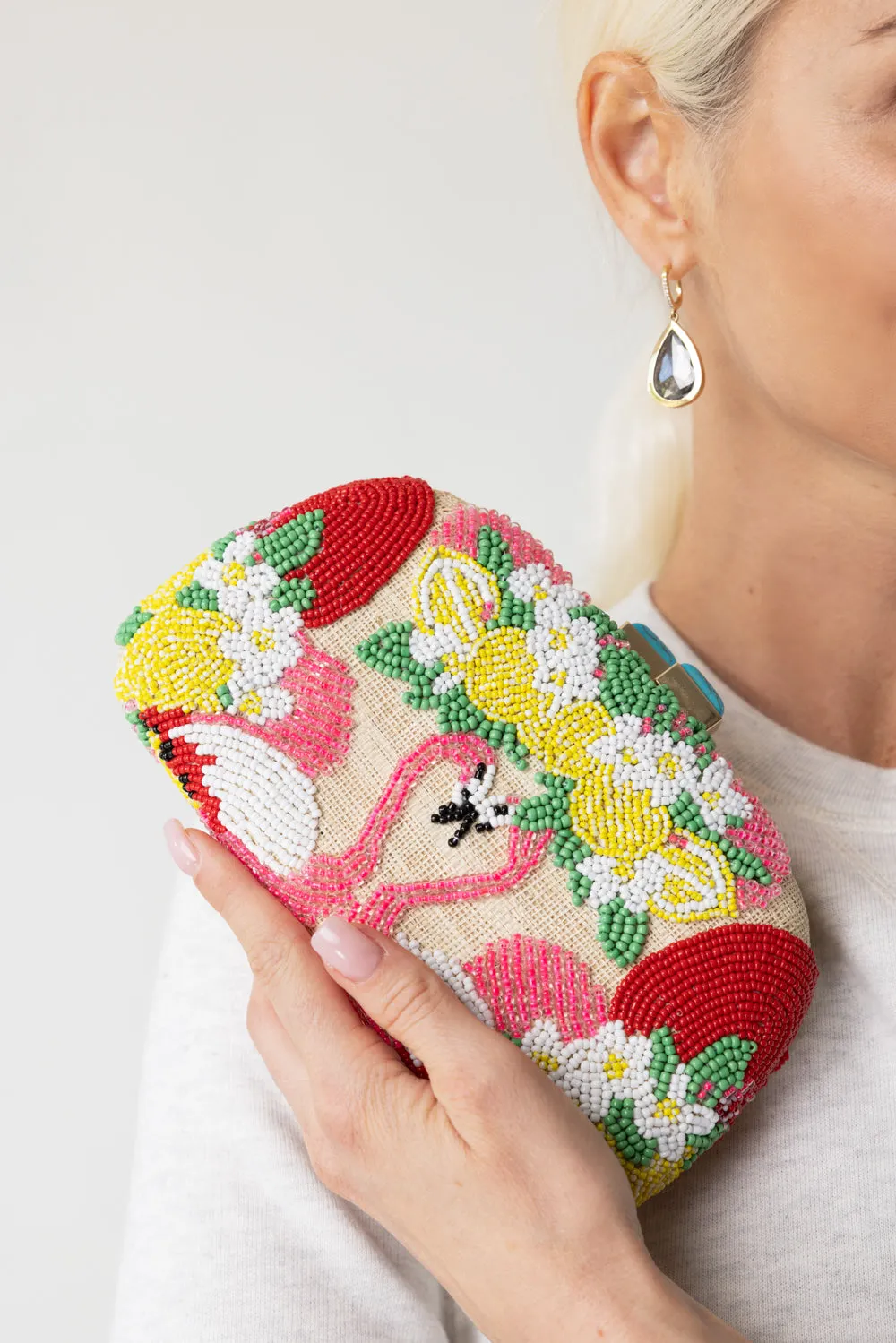 MIA FLAMINGO BEADED CLUTCH