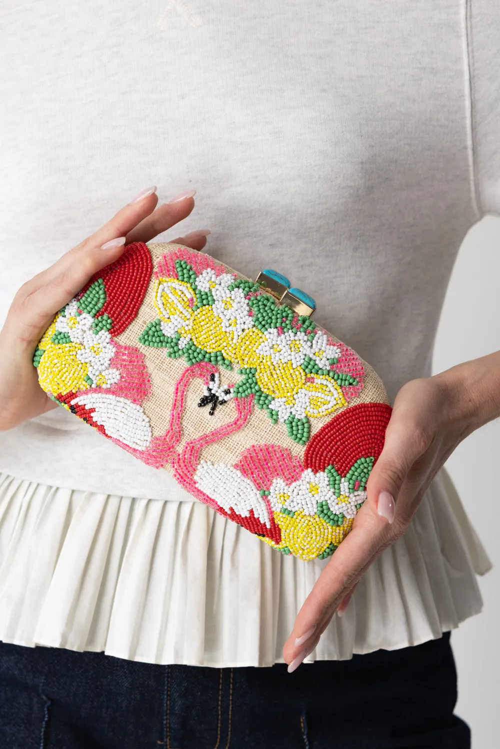 MIA FLAMINGO BEADED CLUTCH