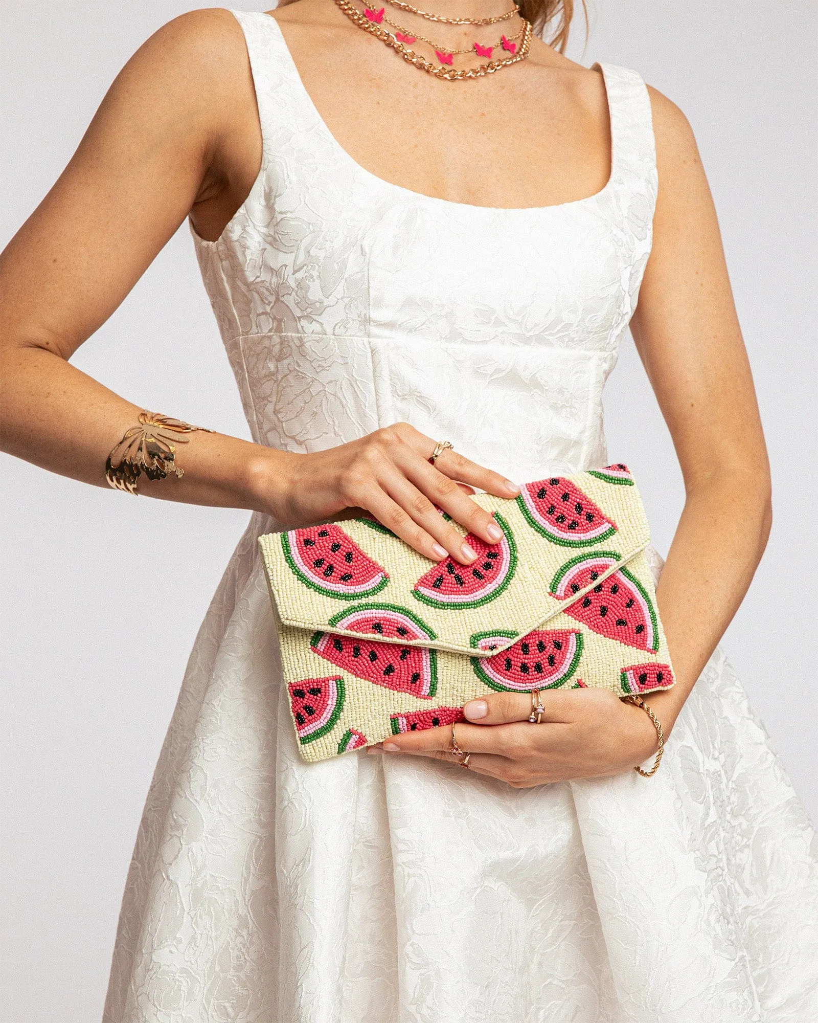 Multi Colour Watermelon Beaded Clutch Bag