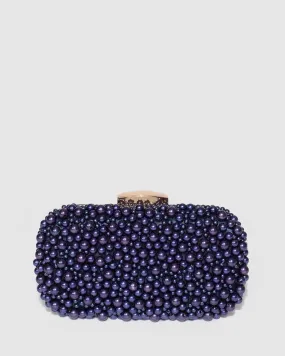 Navy Blue Sarah Beaded Clutch Bag