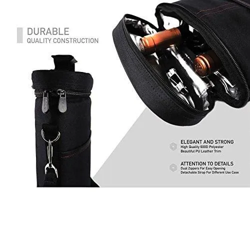 OPUX 2 Bottle Wine Tote Carrier | Insulated Wine Cooler Bag for Travel Picnic BYOB | Portable Wine Carrying Bag, Padded Protection, Shoulder Strap, Corkscrew Opener - Black