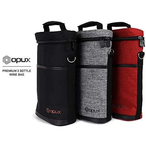 OPUX 2 Bottle Wine Tote Carrier | Insulated Wine Cooler Bag for Travel Picnic BYOB | Portable Wine Carrying Bag, Padded Protection, Shoulder Strap, Corkscrew Opener - Black