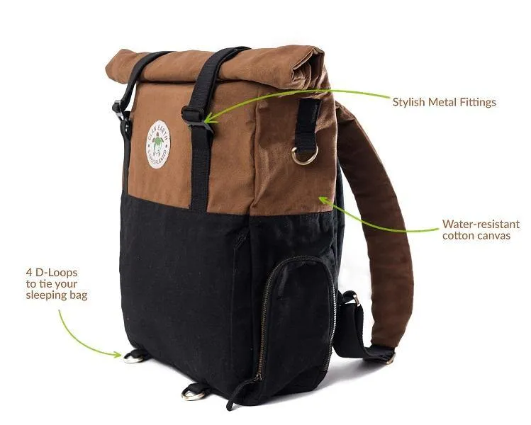 Pangolin Backpack - Sustainable Eco Canvas Hyper-Functional Rolltop Travel Backpack