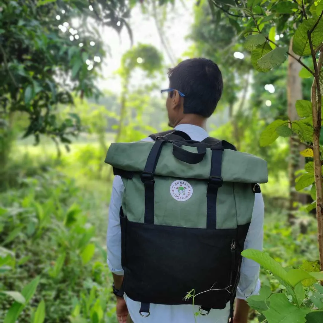 Pangolin Backpack - Sustainable Eco Canvas Hyper-Functional Rolltop Travel Backpack