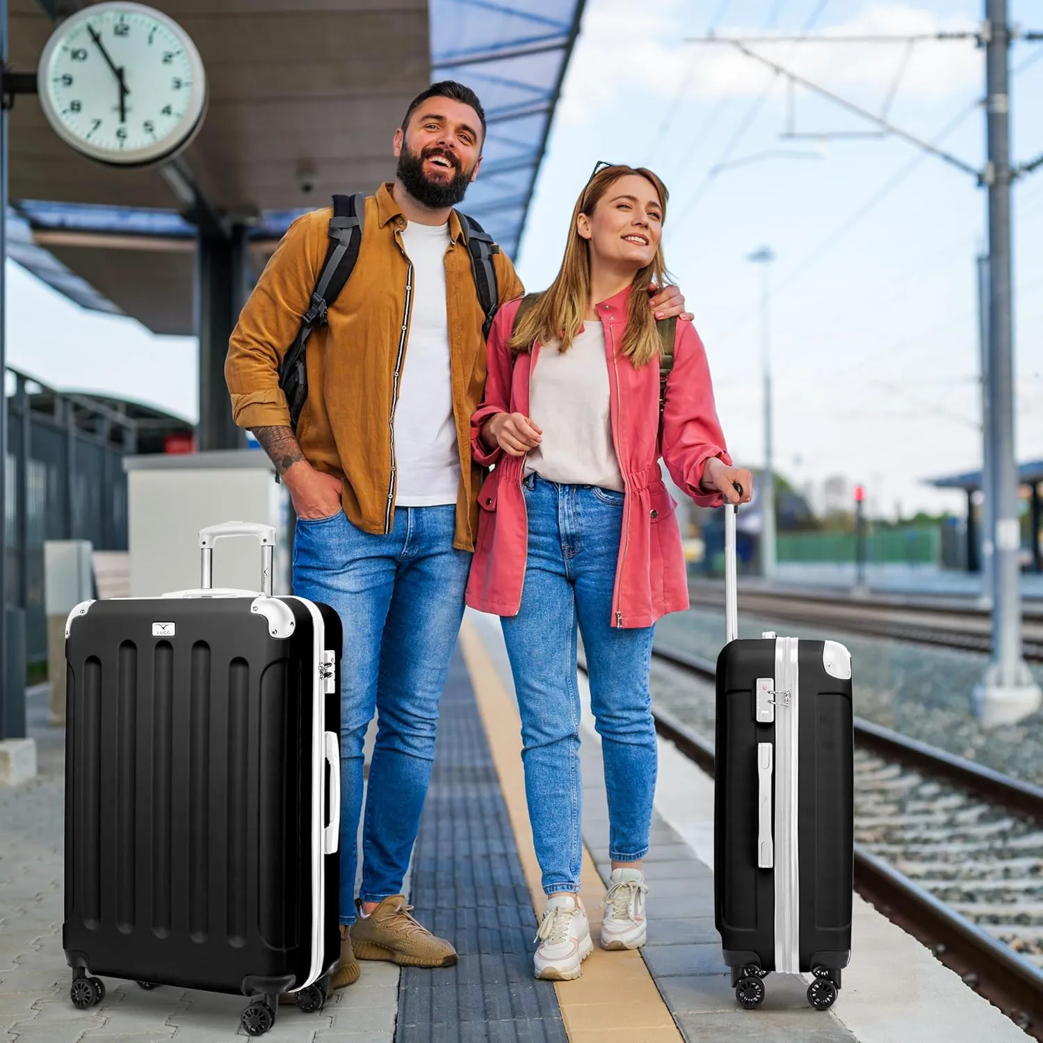 Skywander 2pc 20in & 24in Suitcase - Black/White