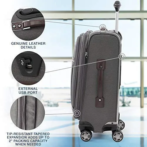 Travelpro Platinum Elite-Softside Expandable Spinner Wheel Luggage, Vintage Grey, Carry-On 21-Inch